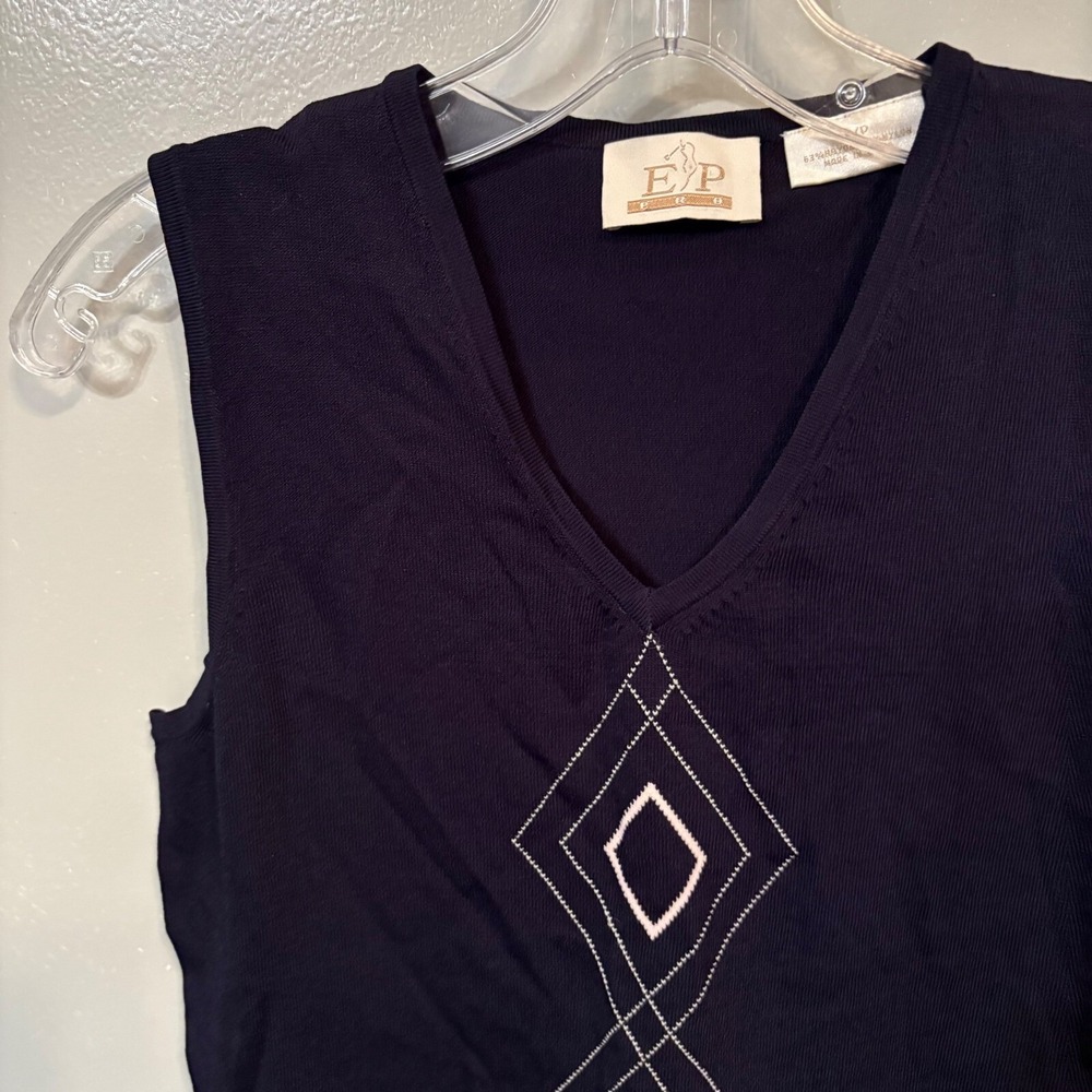 EP Pro Dark Navy Blue V-neck Sleeveless Knit Sweater Vest (Women's Small) - Picture 3 of 5